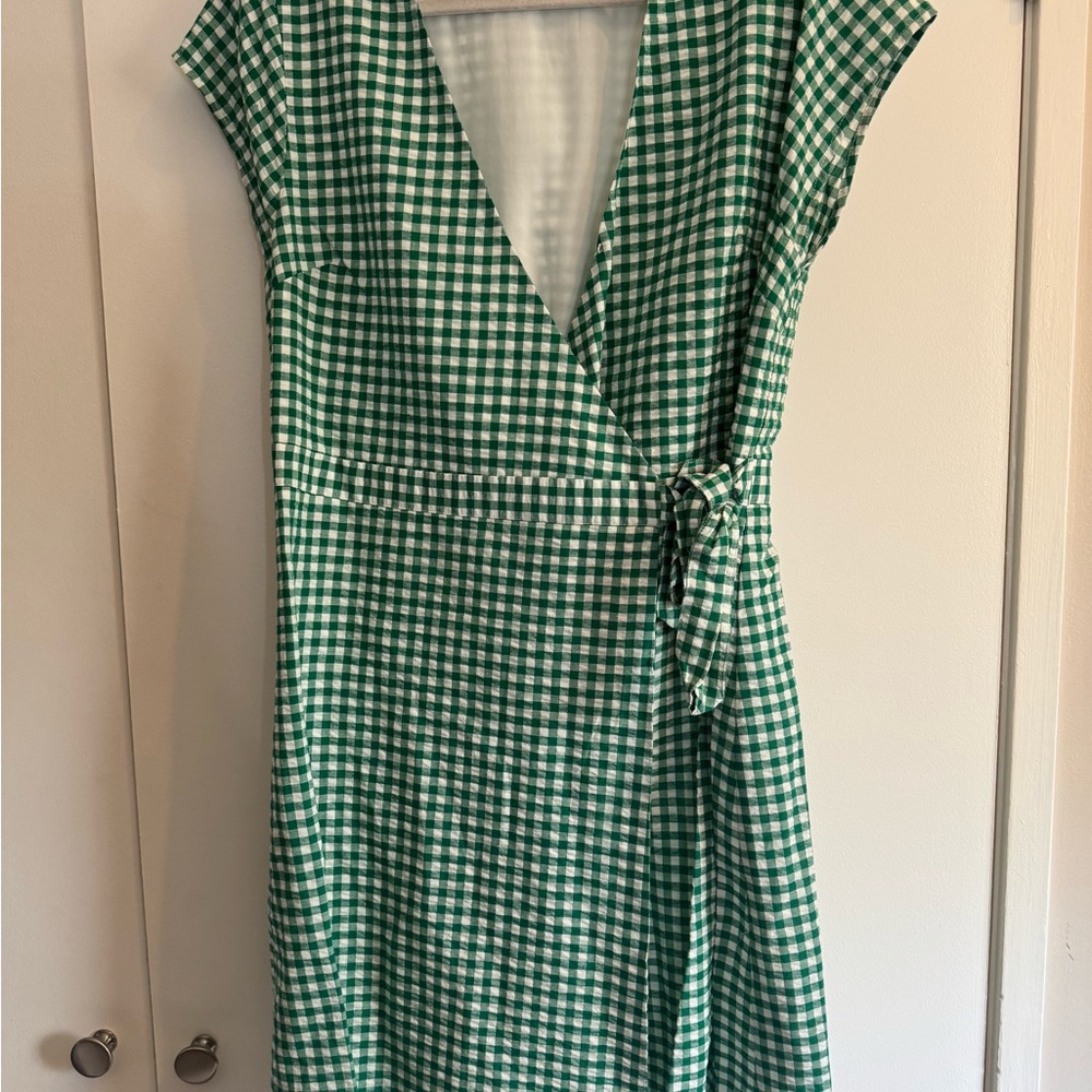Green Gingham Wrap Dress